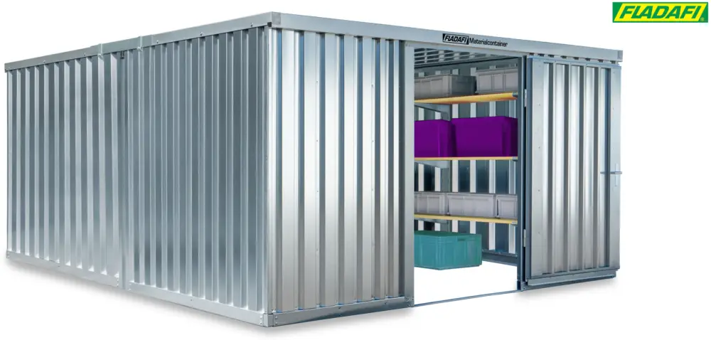 Mega-Angebot FLADAFI Materialcontainer Kombination 4050 x 4340 x 2150 mm ohne Holzboden - 2-flügelige Tür auf 4 m