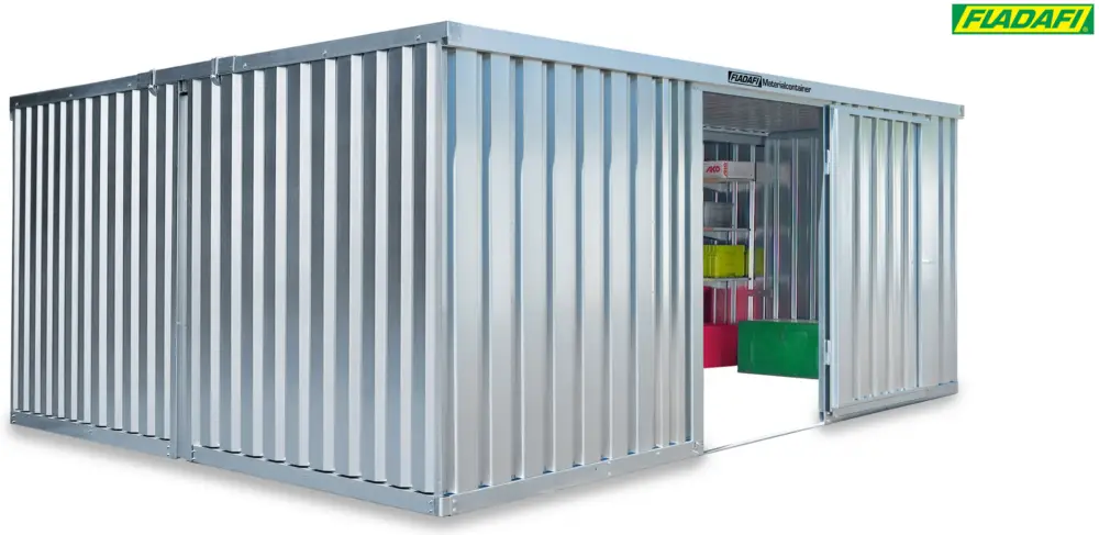 Neuheit FLADAFI Materialcontainer Kombination 5080 x 4340 x 2150 mm ohne Holzboden - 2-flügelige Tür auf 4 m