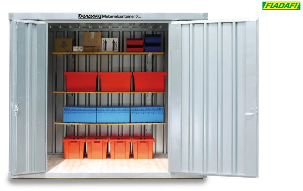 Super-Preis FLADAFI Materialcontainer 3020 x 2170 x 2532 mm mit Holzboden - 2-flügelige Tür auf 3 m Seite