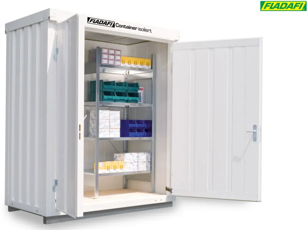 FLADAFI Thermocontainer 2100 x 1140 x 2465 mm mit isoliertem Boden - 2-flügelige Tür auf 2 m Seite Geprüft