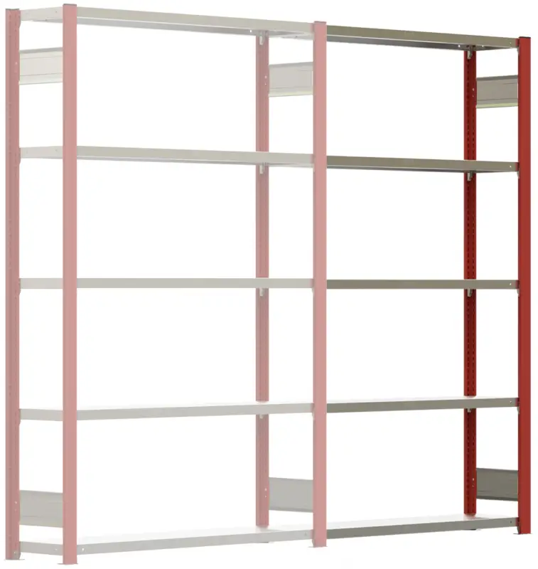 Regalwerk BERT Lagerregal 150 5 Anbaufeld 2000 x 1285 x 300 mm - RAL 3000 Begrenztes Angebot