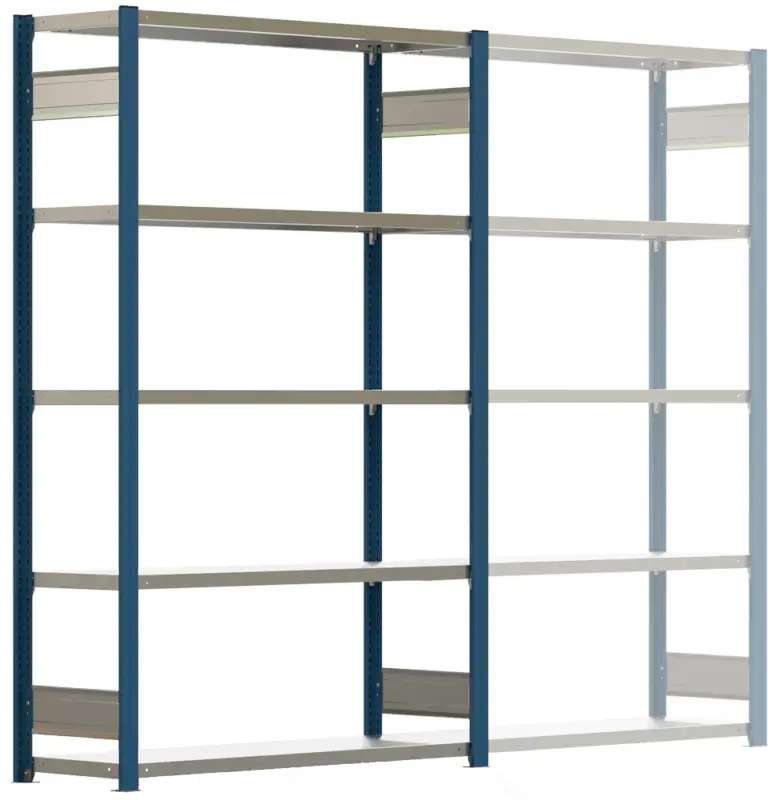 Regalwerk BERT Schwerlastregal 350 7 Grundfeld 3000 x 1285 x 400 mm - RAL 5010 Neue Ware