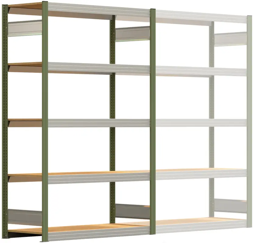 Regalwerk BERT Großfachregal 250 5 Grundfeld 2000 x 1285 x 500 mm - RAL 6011 Preiswert