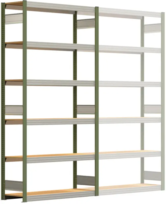 Regalwerk BERT Großfachregal 250 6 Grundfeld 2500 x 1285 x 400 mm - RAL 6011 Beliebt