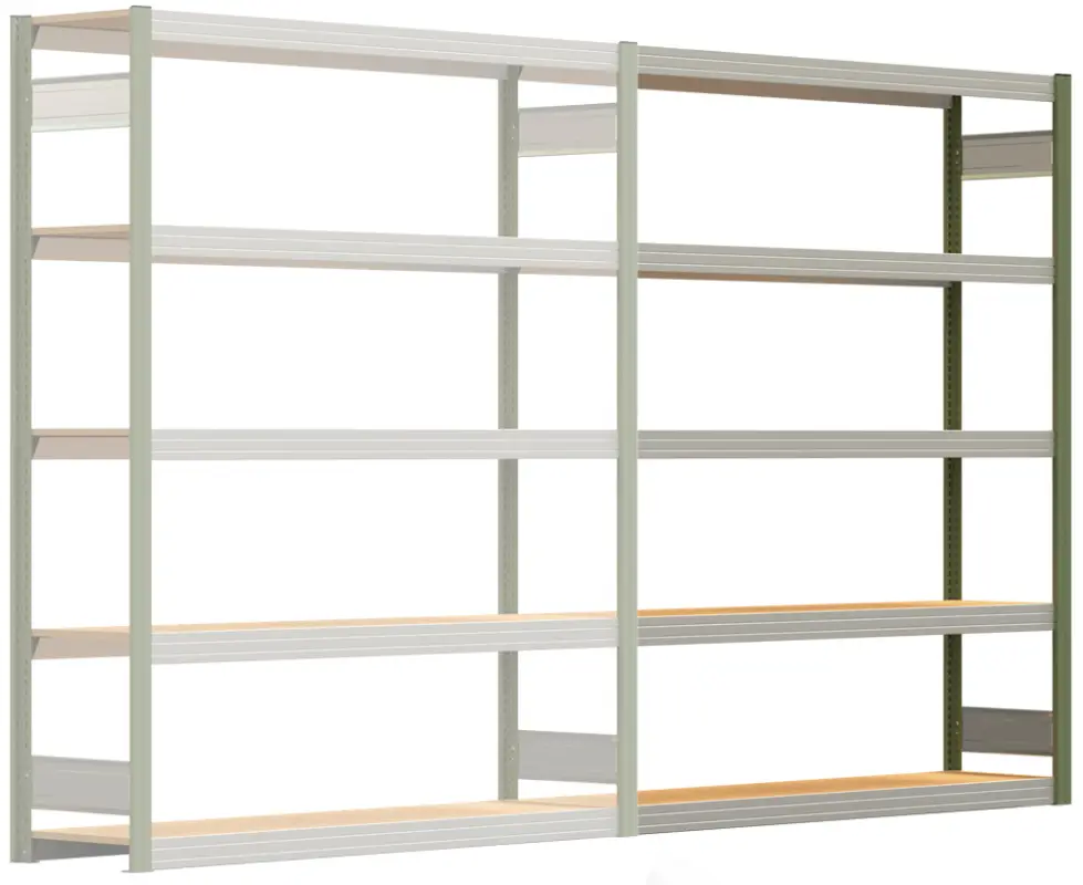 Regalwerk BERT Großfachregal 250 5 Anbaufeld 2000 x 1695 x 400 mm - RAL 6011 Rabatt