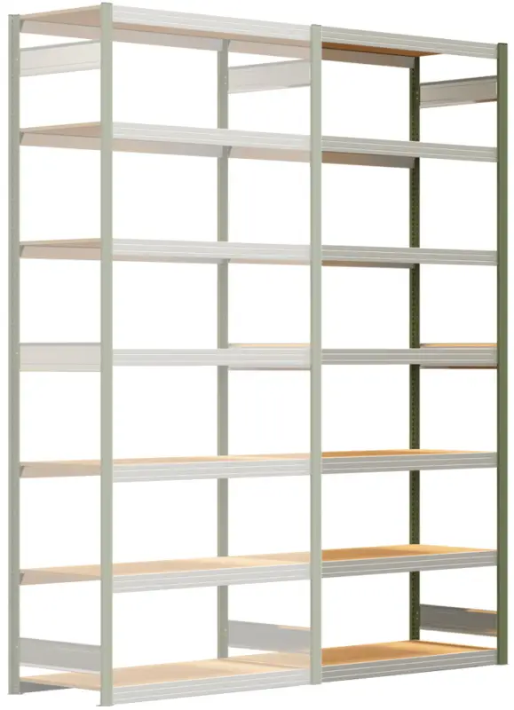 Regalwerk BERT Großfachregal 250 7 Anbaufeld 3000 x 1285 x 600 mm - RAL 6011 Nur Heute