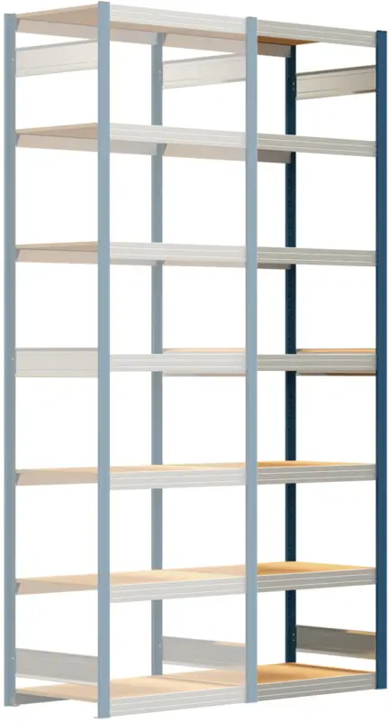 Regalwerk BERT Großfachregal 250 7 Anbaufeld 3000 x 875 x 600 mm - RAL 5010 Geprüft