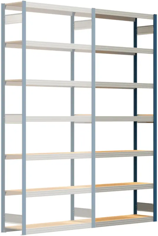 Regalwerk BERT Großfachregal 250 7 Anbaufeld 3000 x 1285 x 400 mm - RAL 5010 Neu Im Sortiment