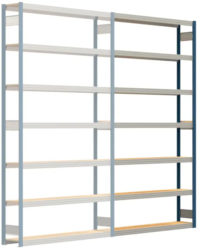 Ausverkauf Regalwerk BERT Großfachregal 250 7 Anbaufeld 3000 x 1695 x 300 mm - RAL 5010