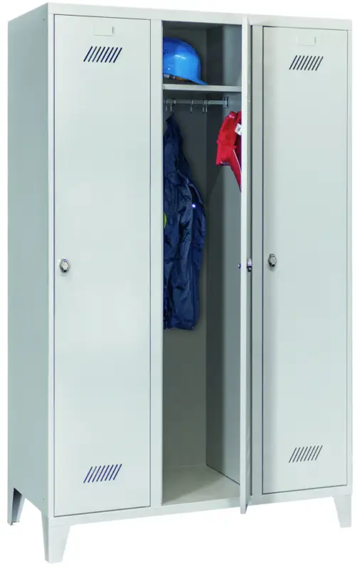 Sale Pavoy Spind mit Füßen 1850 x 1200 x 500 mm - 3 Abteile mit Drehriegel - RAL 7035