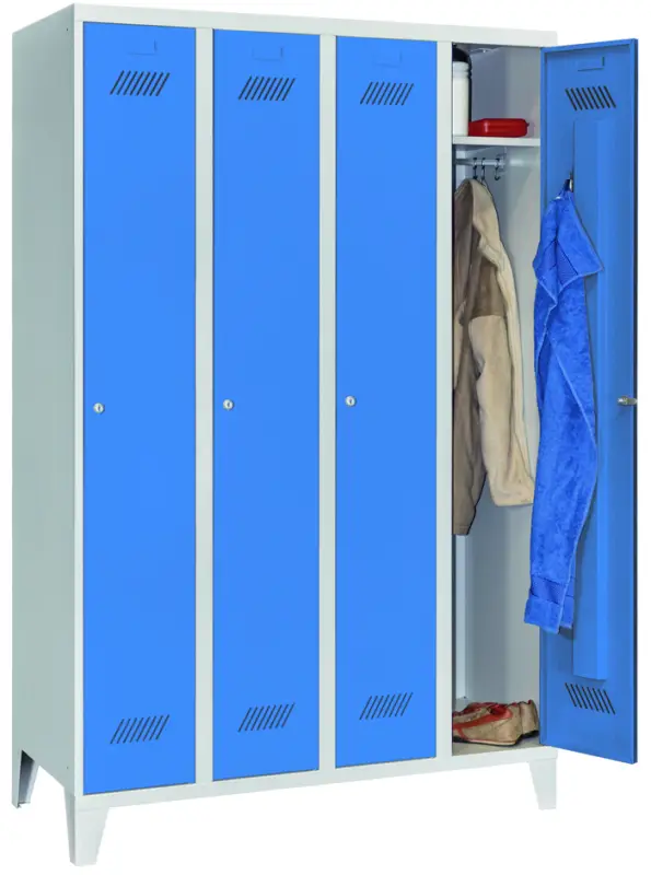 Pavoy Spind mit Füßen 1850 x 1200 x 500 mm - 4 Abteile mit Zylinderschloss - RAL 7035 5012 Mega-Angebot