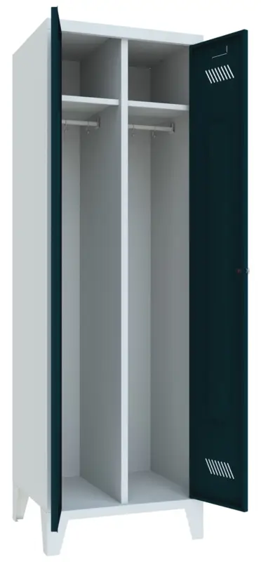 Ausverkauf Pavoy Spind mit Füßen 1850 x 600 x 500 mm - 1 Doppel-Abteil mit Zylinderschloss - RAL 7035 7016