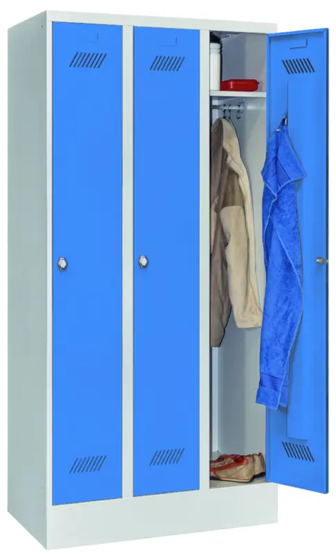 Pavoy Spind mit Sockel 1850 x 900 x 500 mm - 3 Abteile mit Drehriegel - RAL 7035 5012 Sichere Zahlung