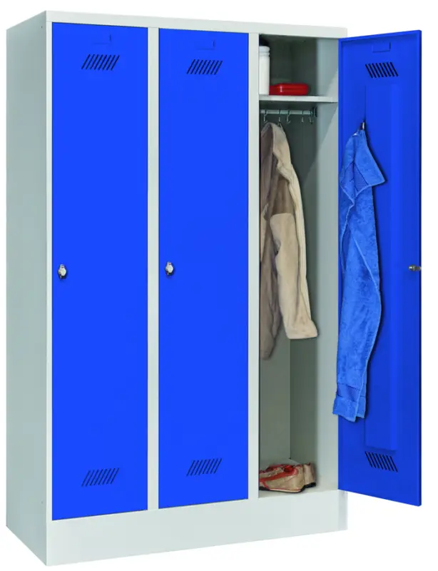 Pavoy Spind mit Sockel 1850 x 1200 x 500 mm - 3 Abteile mit Drehriegel - RAL 7035 5010 Jetzt Kaufen