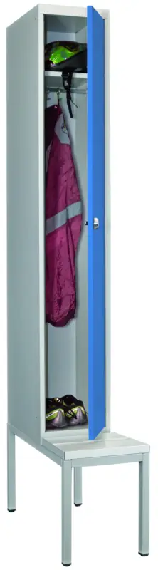 Pavoy Spind mit Sitzbank PVC weiß 2150 x 300 x 500 mm - 1 Abteil mit Drehriegel - RAL 7035 5012 Neu Im Sortiment