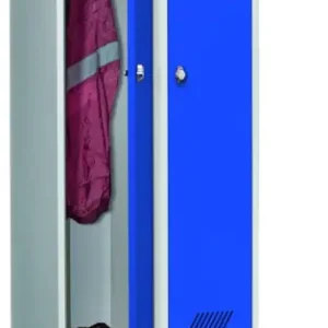 Billig Pavoy Spind mit Sitzbank PVC weiß 2150 x 600 x 500 mm - 2 Abteile mit Drehriegel - RAL 7035 5010