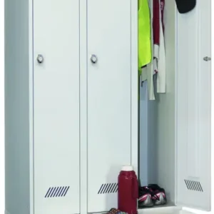 Bestseller Pavoy Spind mit Sitzbank PVC weiß 2150 x 900 x 500 mm - 3 Abteile mit Drehriegel - RAL 7035