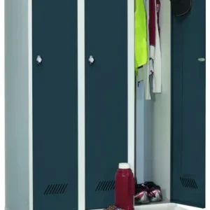 Bestseller Pavoy Spind mit Sitzbank PVC weiß 2150 x 900 x 500 mm - 3 Abteile mit Drehriegel - RAL 7035 7016