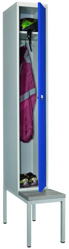 Zertifiziert Pavoy Spind mit Sitzbank PVC hellgrau 2150 x 300 x 500 mm - 1 Abteil mit Drehriegel - RAL 7035 5010