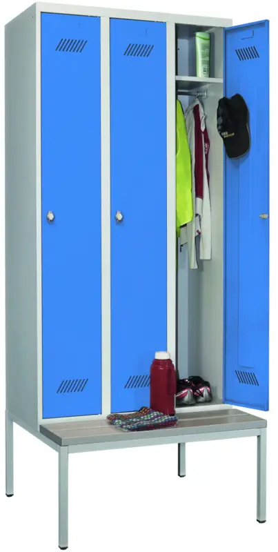Pavoy Spind mit Sitzbank PVC hellgrau 2150 x 900 x 500 mm - 3 Abteile mit Drehriegel - RAL 7035 5012 Meistverkauft
