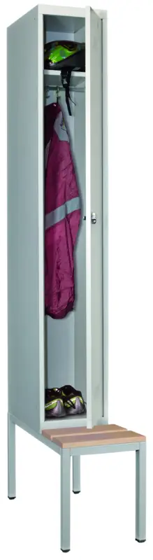 Pavoy Spind mit Sitzbank Holz Buche 2150 x 300 x 500 mm - 1 Abteil mit Drehriegel - RAL 7035 Preis Gesenkt