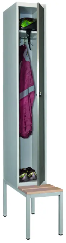 Pavoy Spind mit Sitzbank Holz Buche 2150 x 300 x 500 mm - 1 Abteil mit Drehriegel - RAL 7035 7016 Letzte Chance