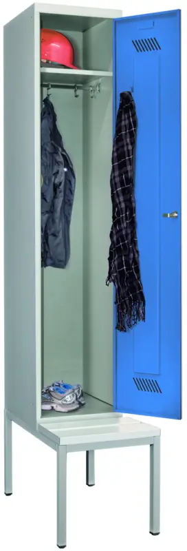 Pavoy Spind mit Sitzbank PVC weiß 2150 x 400 x 500 mm - 1 Abteil mit Drehriegel - RAL 7035 5012 Beliebt