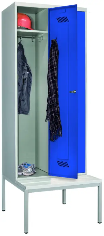 Pavoy Spind mit Sitzbank PVC weiß 2150 x 800 x 500 mm - 2 Abteile mit Drehriegel - RAL 7035 5010 Nur Heute