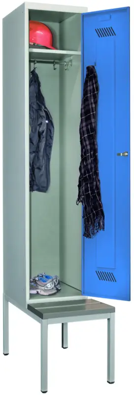 Neu Im Sortiment Pavoy Spind mit Sitzbank PVC hellgrau 2150 x 400 x 500 mm - 1 Abteil mit Drehriegel - RAL 7035 5012