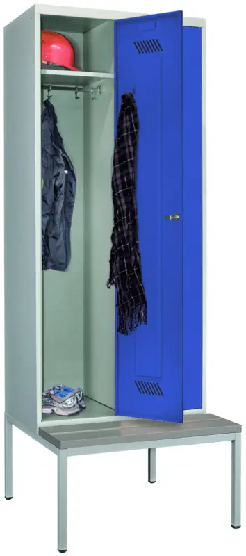 Pavoy Spind mit Sitzbank PVC hellgrau 2150 x 800 x 500 mm - 2 Abteile mit Zylinderschloss - RAL 7035 5010 Jetzt Kaufen