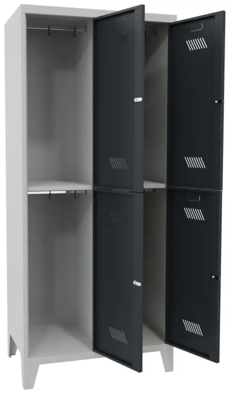 Pavoy Schließfach Spind mit Füßen 1850 x 800 x 500 mm - 4 Abteile mit Zylinderschloss - RAL 7035 7016 Preisreduziert