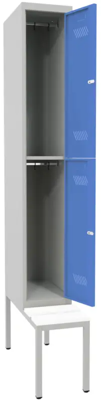 Geprüft Pavoy Schließfach Spind mit Sitzbank PVC weiß 2150 x 300 x 500 mm - 2 Abteile mit Drehriegel - RAL 7035 5012