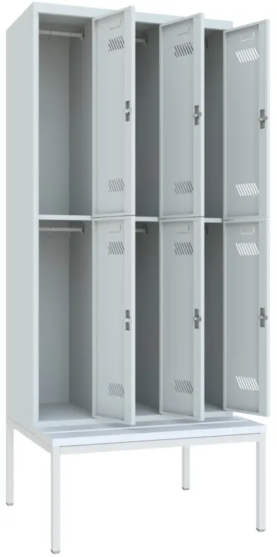 Pavoy Schließfach Spind mit Sitzbank PVC weiß 2150 x 900 x 500 mm - 6 Abteile mit Drehriegel - RAL 7035 Wochenendangebot
