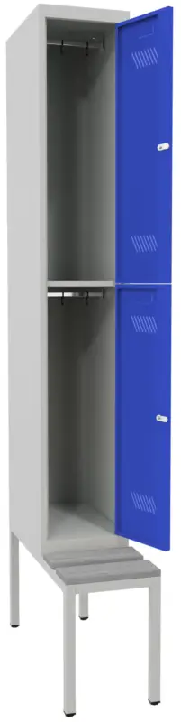 Pavoy Schließfach Spind mit Sitzbank PVC hellgrau 2150 x 300 x 500 mm - 2 Abteile mit Drehriegel - RAL 7035 5010 Günstig