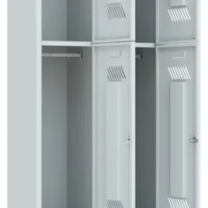 Jetzt Bestellen Pavoy Schließfach Spind mit Sitzbank PVC hellgrau 2150 x 600 x 500 mm - 4 Abteile mit Drehriegel - RAL 7035