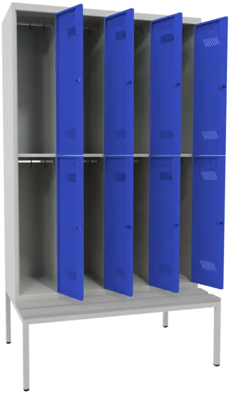 Pavoy Schließfach Spind mit Sitzbank PVC hellgrau 2150 x 1200 x 500 mm - 8 Abteile mit Drehriegel - RAL 7035 5010 Preisknaller