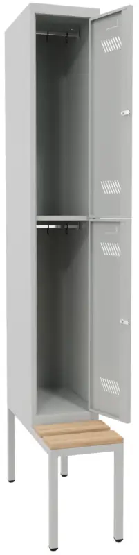 Garantierte Lieferung Pavoy Schließfach Spind mit Sitzbank Holz Buche 2150 x 300 x 500 mm - 2 Abteile mit Drehriegel - RAL 7035