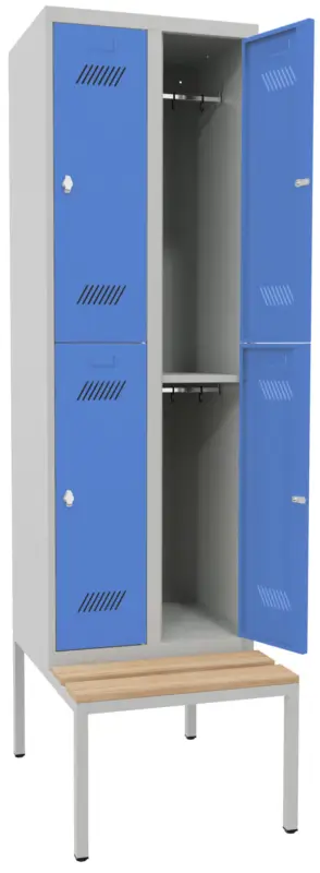 Meistverkauft Pavoy Schließfach Spind mit Sitzbank Holz Buche 2150 x 600 x 500 mm - 4 Abteile mit Drehriegel - RAL 7035 5012