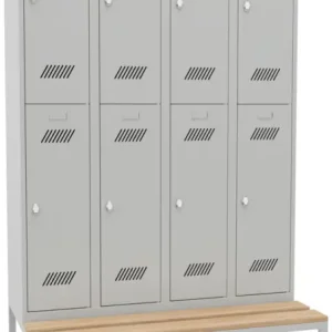 Jetzt Bestellen Pavoy Schließfach Spind mit Sitzbank Holz Buche 2150 x 1200 x 500 mm - 8 Abteile mit Drehriegel - RAL 7035