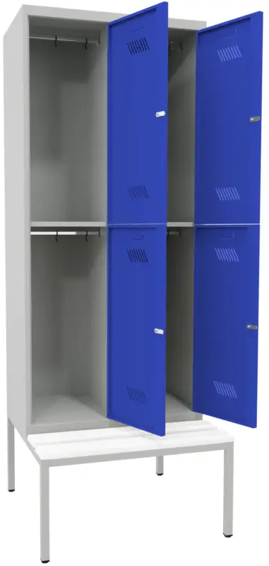 Pavoy Schließfach Spind mit Sitzbank PVC weiß 2150 x 800 x 500 mm - 4 Abteile mit Drehriegel - RAL 7035 5010 Solange Der Vorrat Reicht