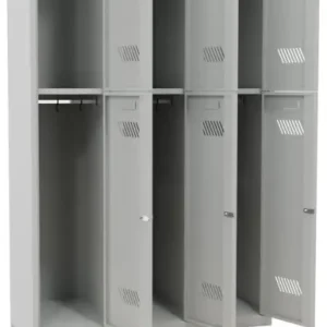 Sonderangebot Pavoy Schließfach Spind mit Sitzbank PVC weiß 2150 x 1200 x 500 mm - 6 Abteile mit Drehriegel - RAL 7035