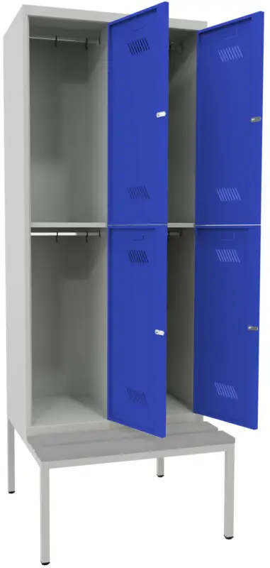Garantierte Lieferung Pavoy Schließfach Spind mit Sitzbank PVC hellgrau 2150 x 800 x 500 mm - 4 Abteile mit Drehriegel - RAL 7035 5010