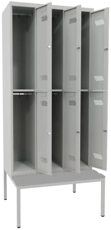 Pavoy Schließfach Spind mit Sitzbank PVC hellgrau 2150 x 1200 x 500 mm - 6 Abteile mit Drehriegel - RAL 7035 Meistverkauft