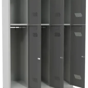 Neue Ware Pavoy Schließfach Spind mit Sitzbank PVC hellgrau 2150 x 1200 x 500 mm - 6 Abteile mit Drehriegel - RAL 7035 7016