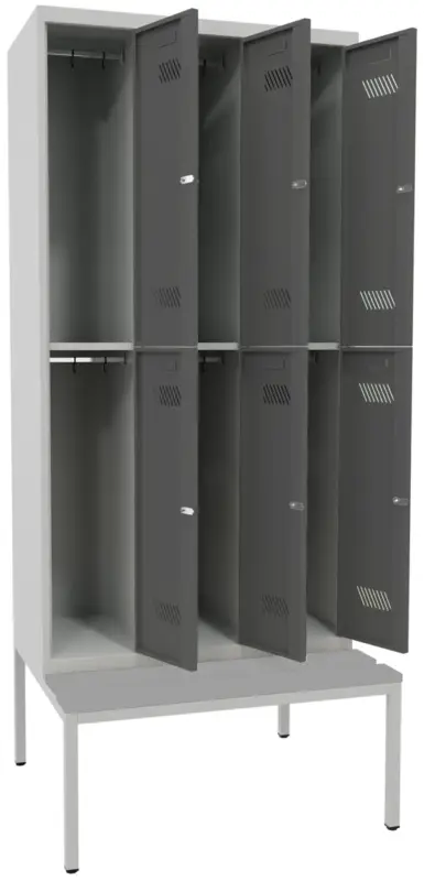 Neue Ware Pavoy Schließfach Spind mit Sitzbank PVC hellgrau 2150 x 1200 x 500 mm - 6 Abteile mit Drehriegel - RAL 7035 7016