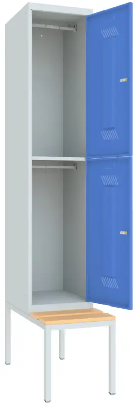Saisonangebot Pavoy Schließfach Spind mit Sitzbank Holz Buche 2150 x 400 x 500 mm - 2 Abteile mit Drehriegel - RAL 7035 5012