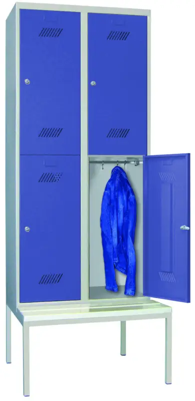 Pavoy Schließfach Spind mit Sitzbank PVC weiß 2150 x 600 x 500 mm - 4 Abteile mit Zylinderschloss - RAL 7035 5010 Direkt Vom Hersteller