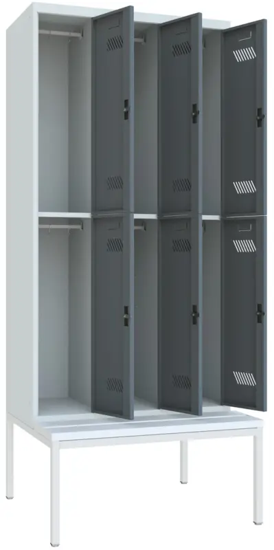 Pavoy Schließfach Spind mit Sitzbank PVC weiß 2150 x 900 x 500 mm - 6 Abteile mit Zylinderschloss - RAL 7035 7016 Preisreduziert