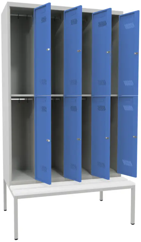 Angebot Pavoy Schließfach Spind mit Sitzbank PVC weiß 2150 x 1200 x 500 mm - 8 Abteile mit Zylinderschloss - RAL 7035 5012