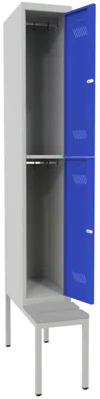 Pavoy Schließfach Spind mit Sitzbank PVC hellgrau 2150 x 300 x 500 mm - 2 Abteile mit Zylinderschloss - RAL 7035 5010 Aktuell